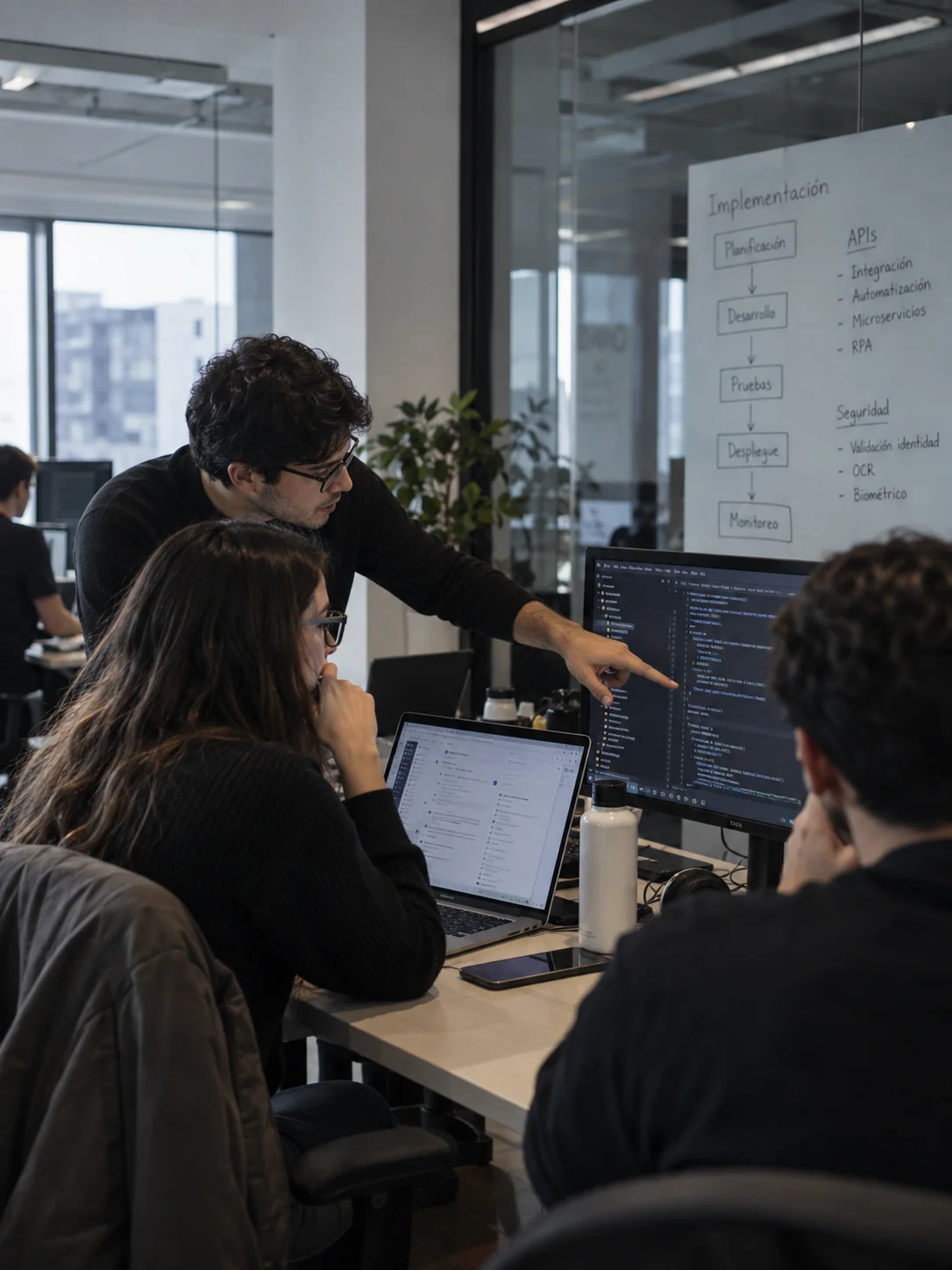 Equipo de desarrollo de Mainatek trabajando en una solución de software
